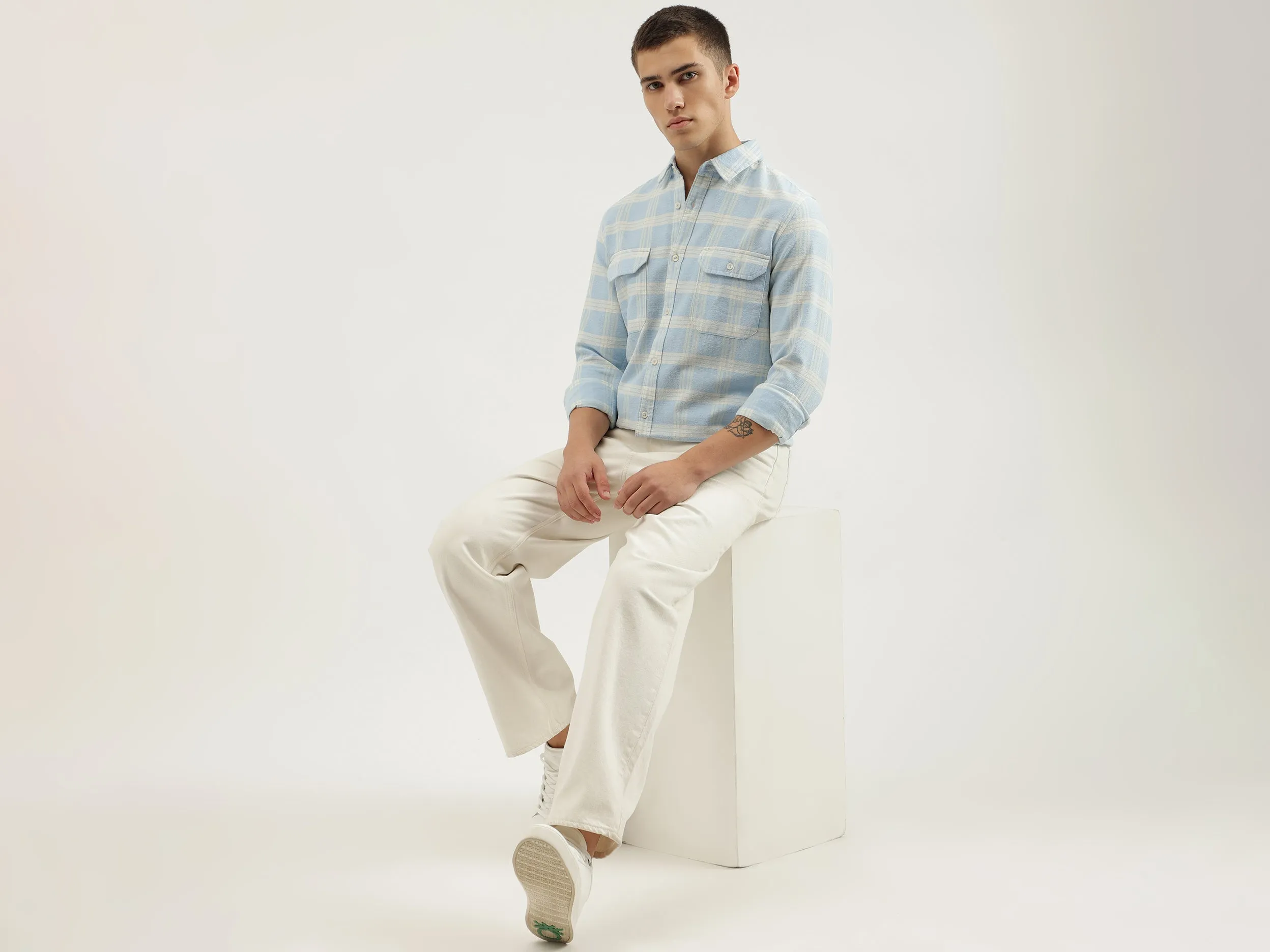 Regular Fit Spread Collar Checkered Shirts
