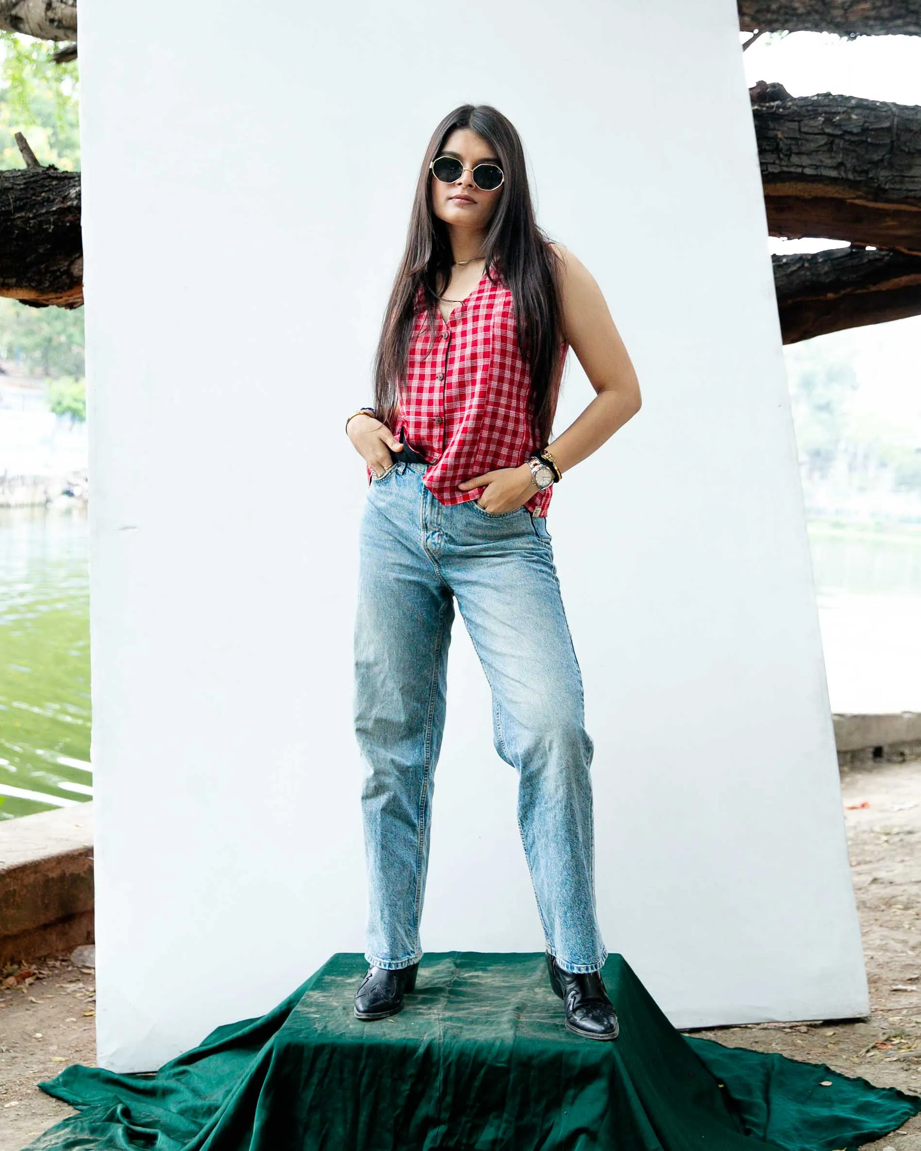 Reversible Sleeveless Red Waistcoat Top