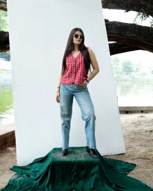 Reversible Sleeveless Red Waistcoat Top