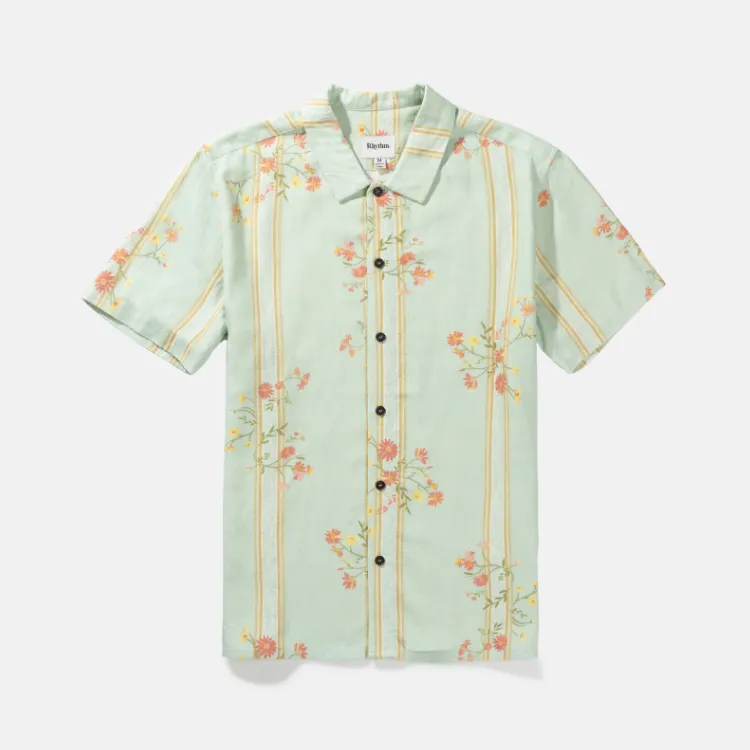 RHYTHM FLORAL STRIPE LINEN SS SHIRT - SAGE