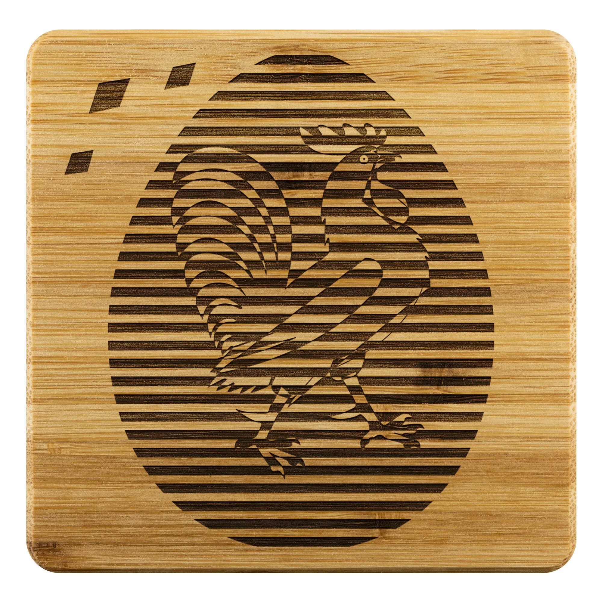 Rooster | Etched On Bamboo Coaster