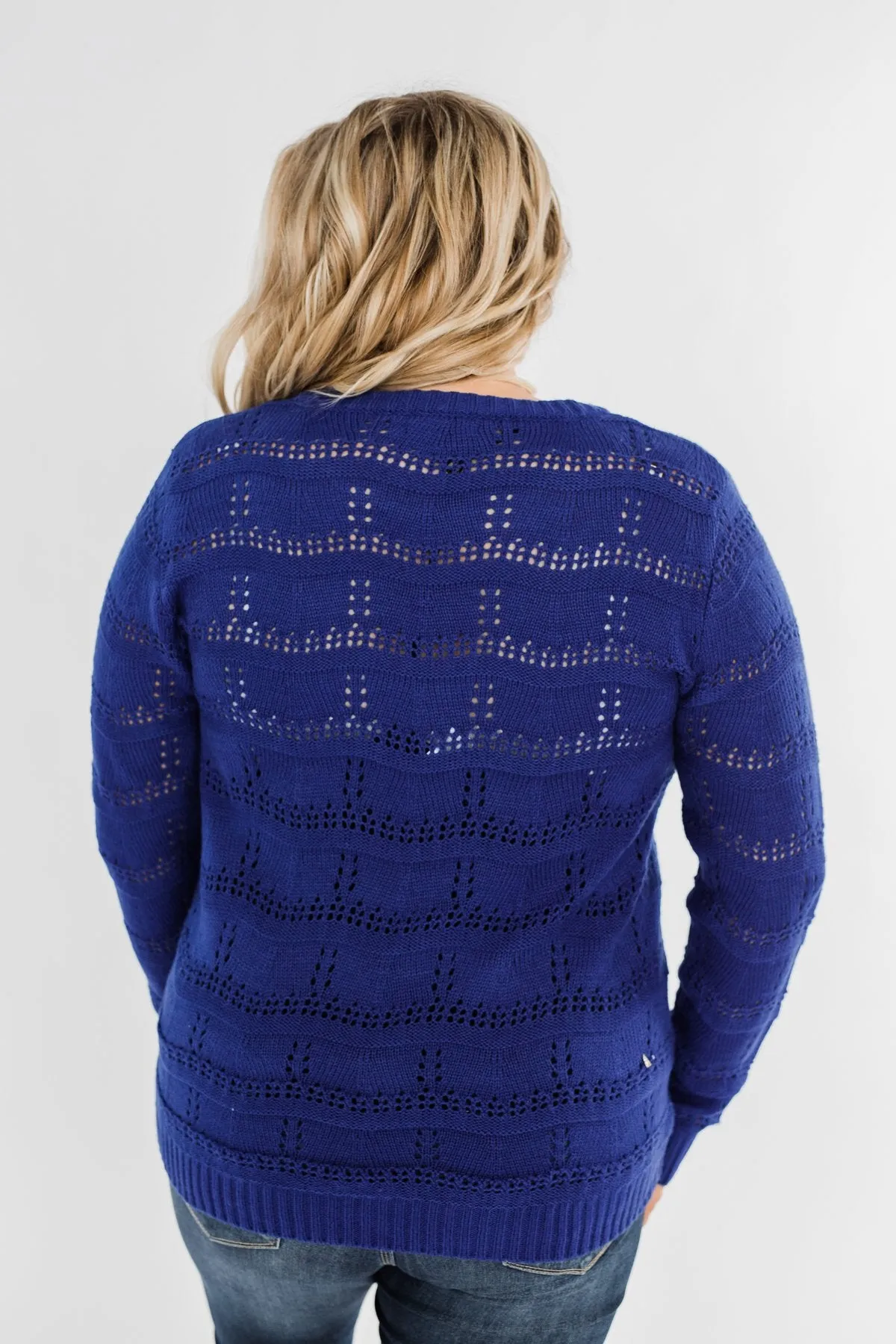 Royal Harmony Open Knit Sweater- Royal Blue