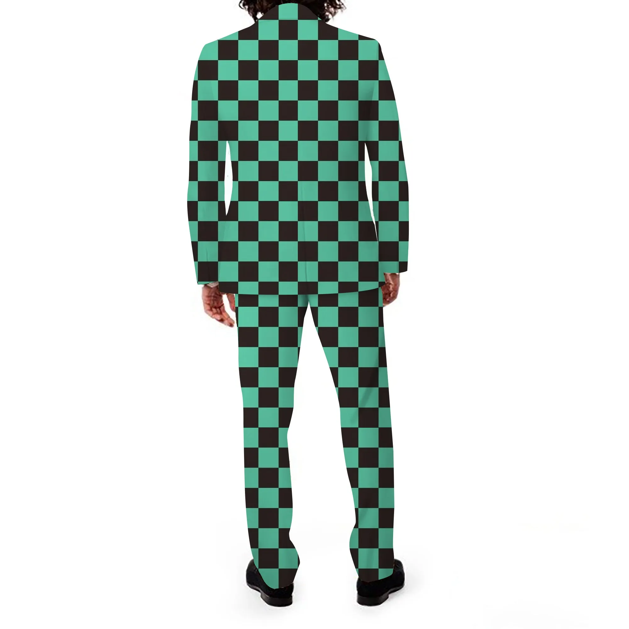 Rulercosplay Demon Slayer  Mens 2 Piece Print Suit Floral Dress Jacket Slim 2 Button Blazer Pants For Party