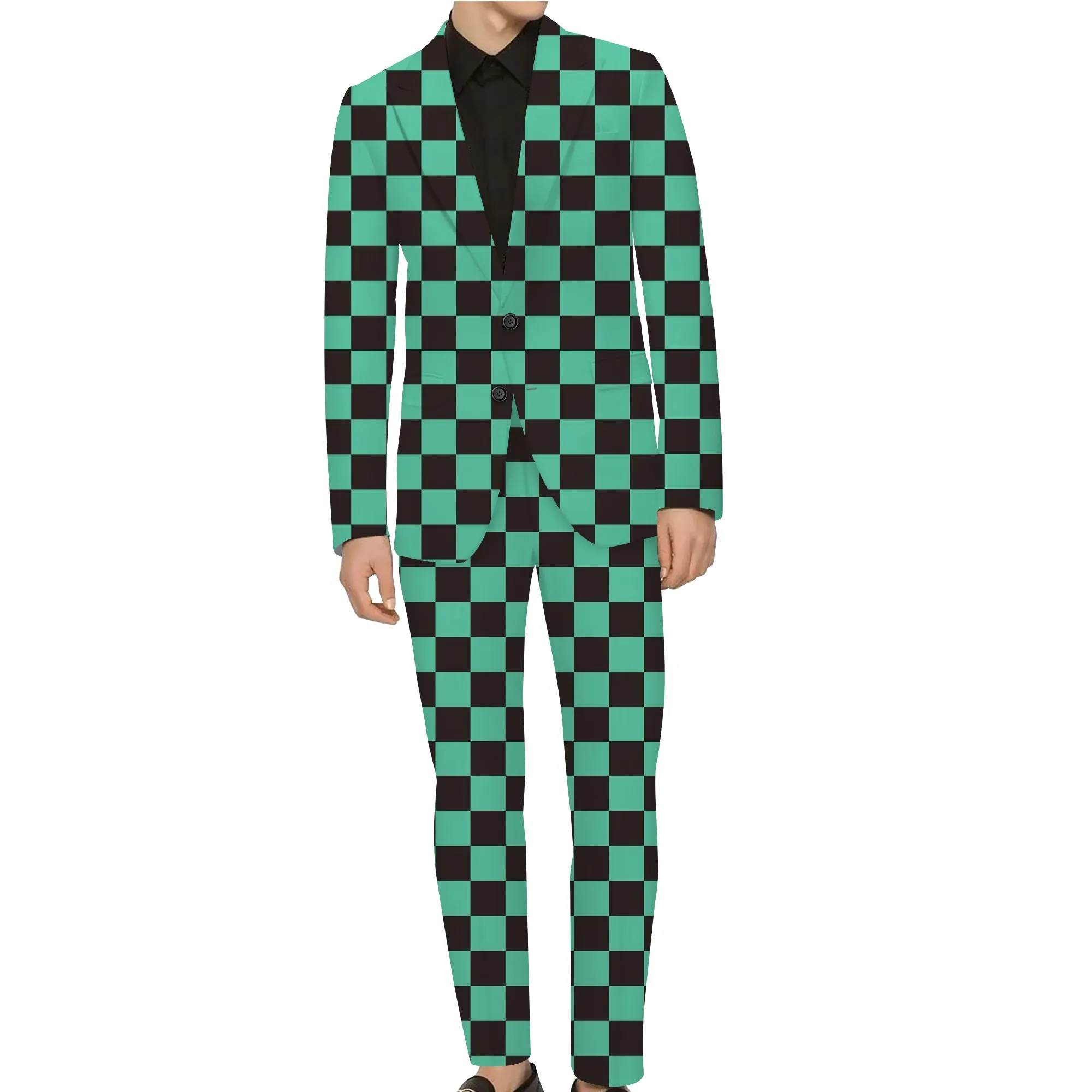 Rulercosplay Demon Slayer  Mens 2 Piece Print Suit Floral Dress Jacket Slim 2 Button Blazer Pants For Party