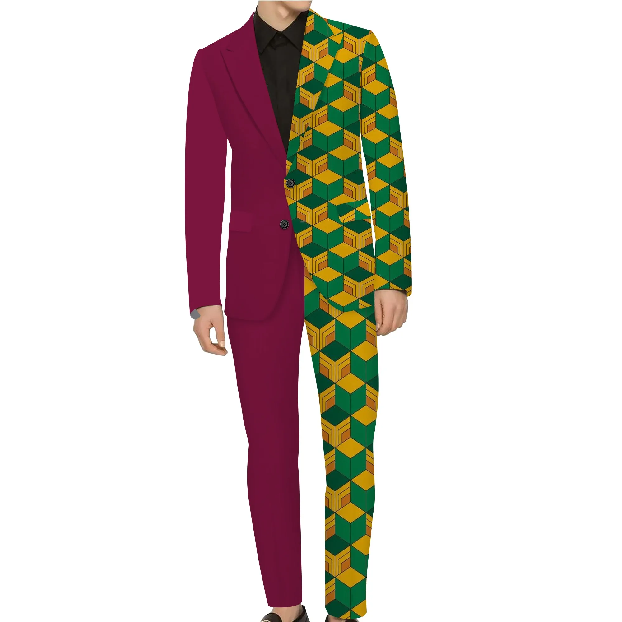Rulercosplay Demon Slayer  Mens 2 Piece Print Suit Floral Dress Jacket Slim 2 Button Blazer Pants For Party