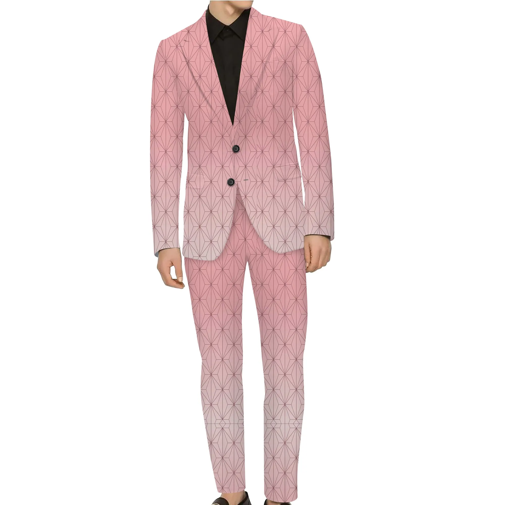 Rulercosplay Demon Slayer  Mens 2 Piece Print Suit Floral Dress Jacket Slim 2 Button Blazer Pants For Party
