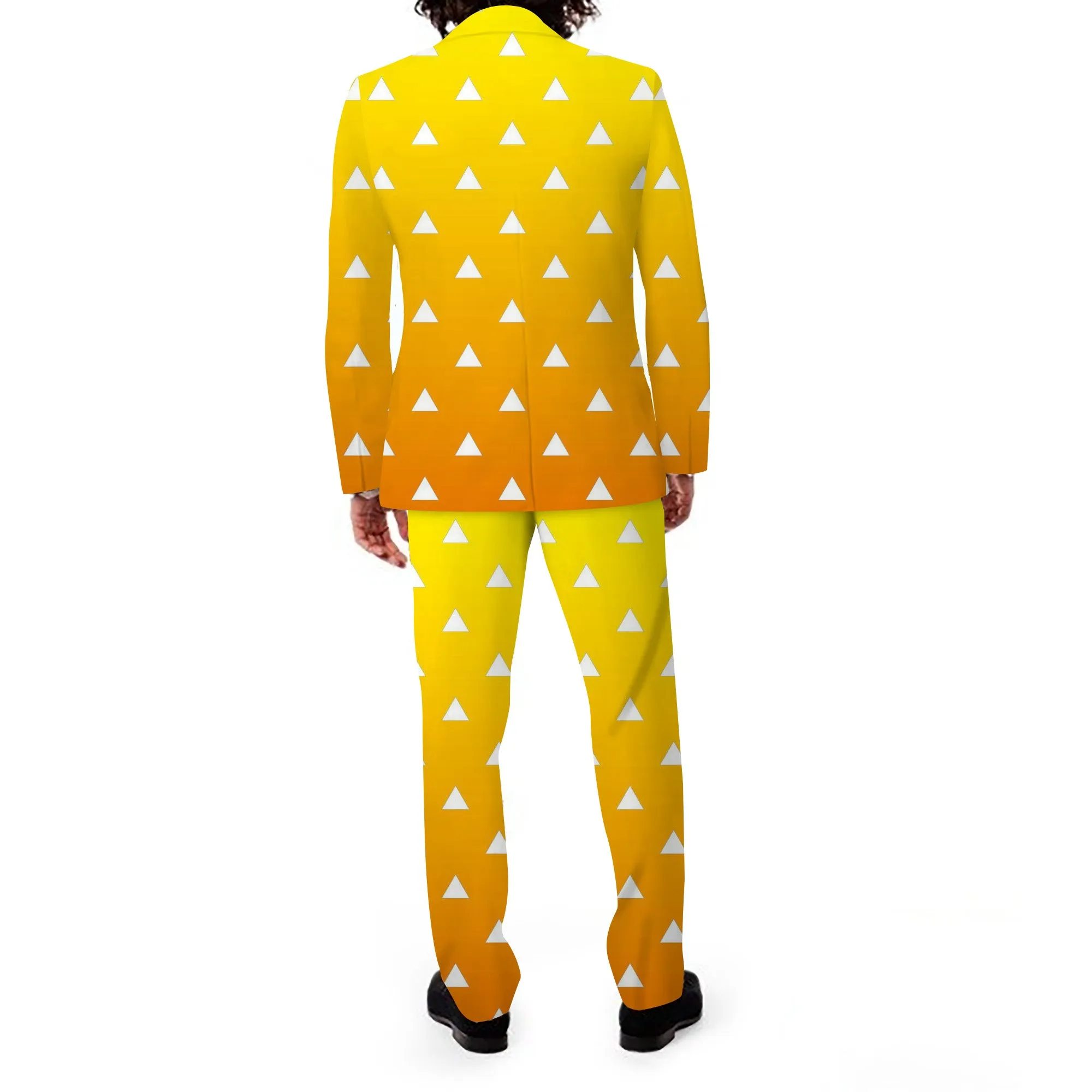 Rulercosplay Demon Slayer  Mens 2 Piece Print Suit Floral Dress Jacket Slim 2 Button Blazer Pants For Party