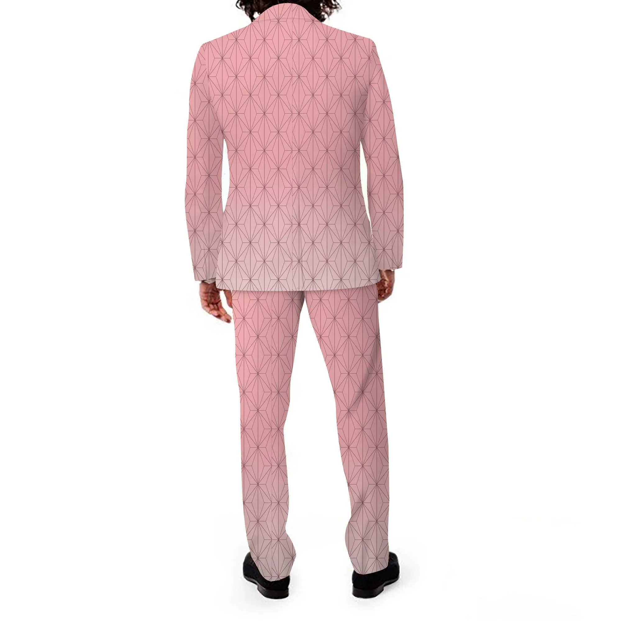 Rulercosplay Demon Slayer  Mens 2 Piece Print Suit Floral Dress Jacket Slim 2 Button Blazer Pants For Party