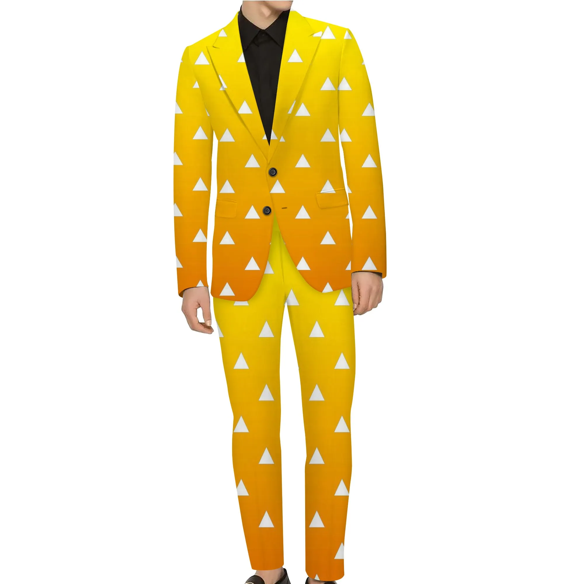 Rulercosplay Demon Slayer  Mens 2 Piece Print Suit Floral Dress Jacket Slim 2 Button Blazer Pants For Party