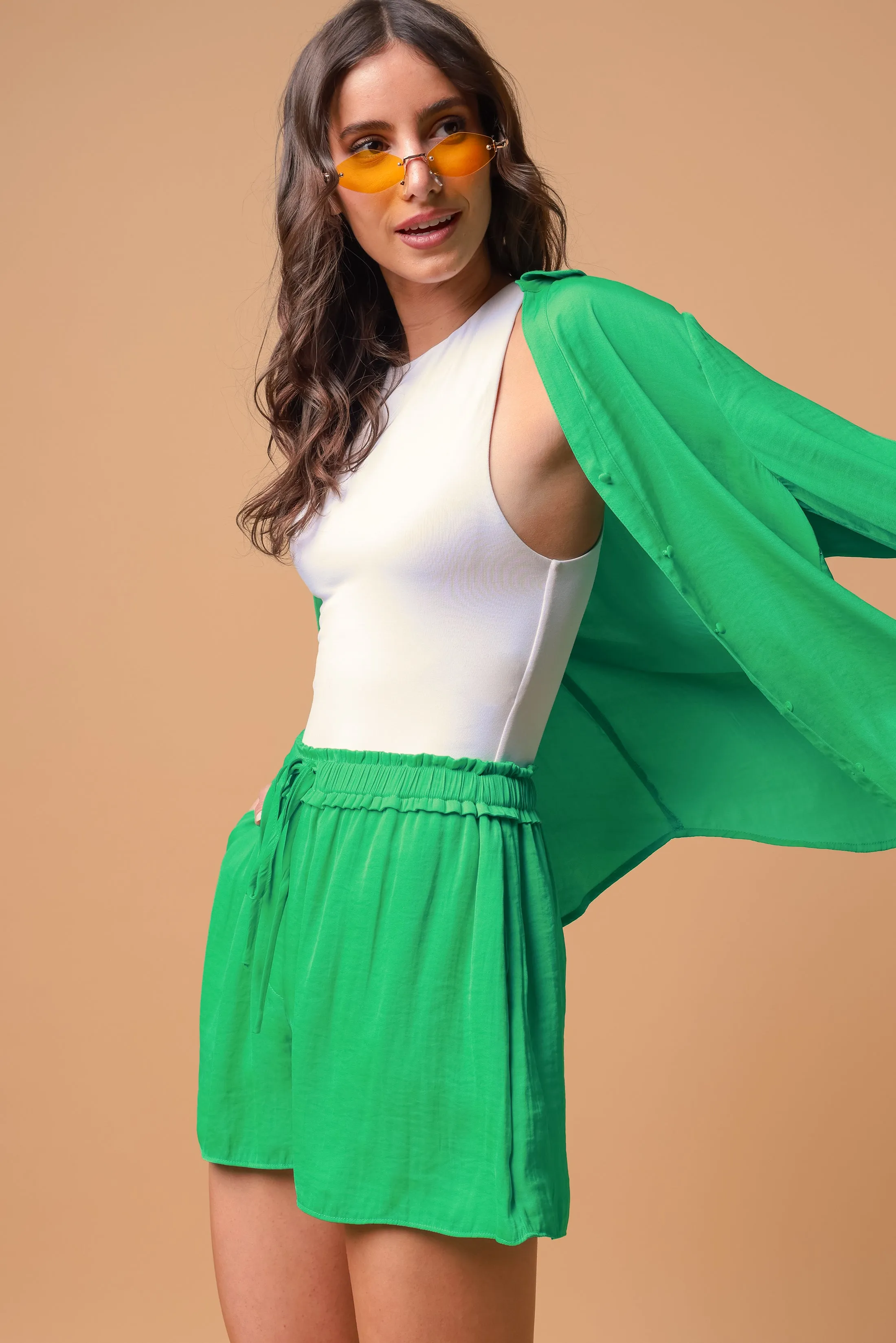 Satin Flowy Shorts With Elasticized Waist