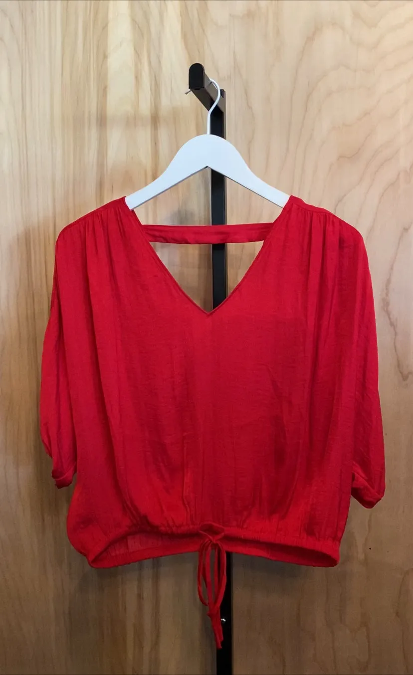Satin V-neck Drawstring Bottom Blouse