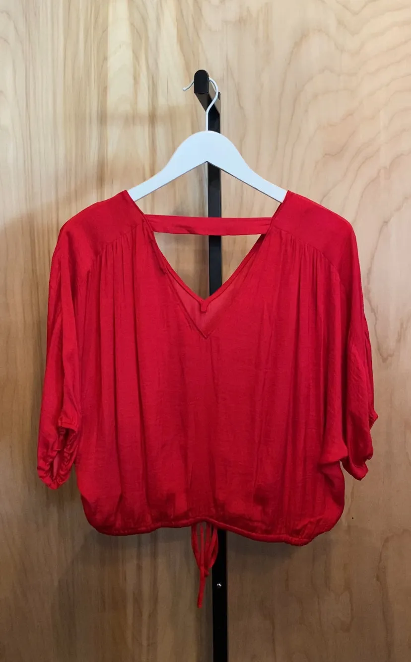Satin V-neck Drawstring Bottom Blouse