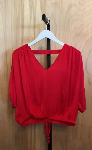 Satin V-neck Drawstring Bottom Blouse