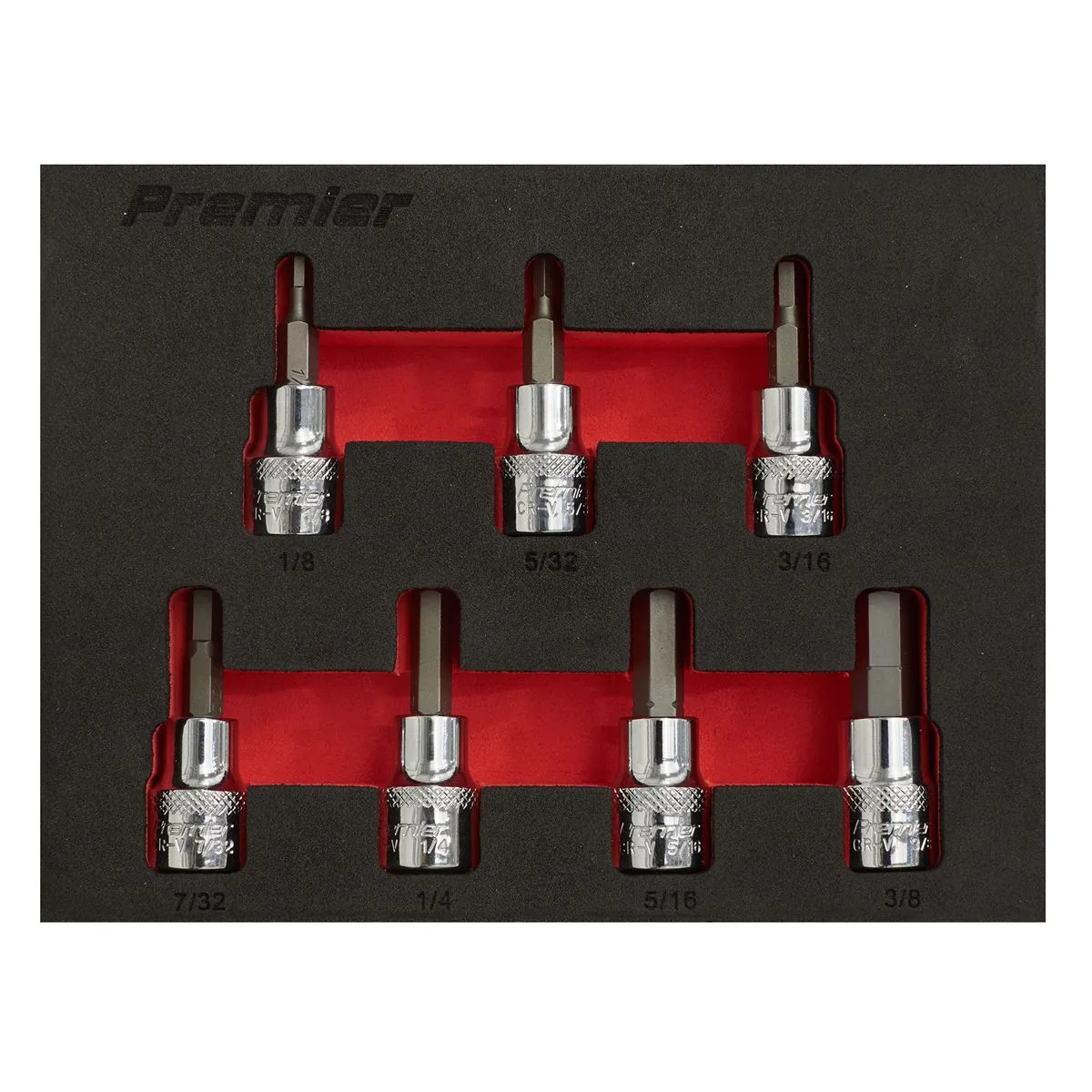 Sealey Premier Hex Socket Bit Set 7pc 3/8"Sq Drive - Imperial