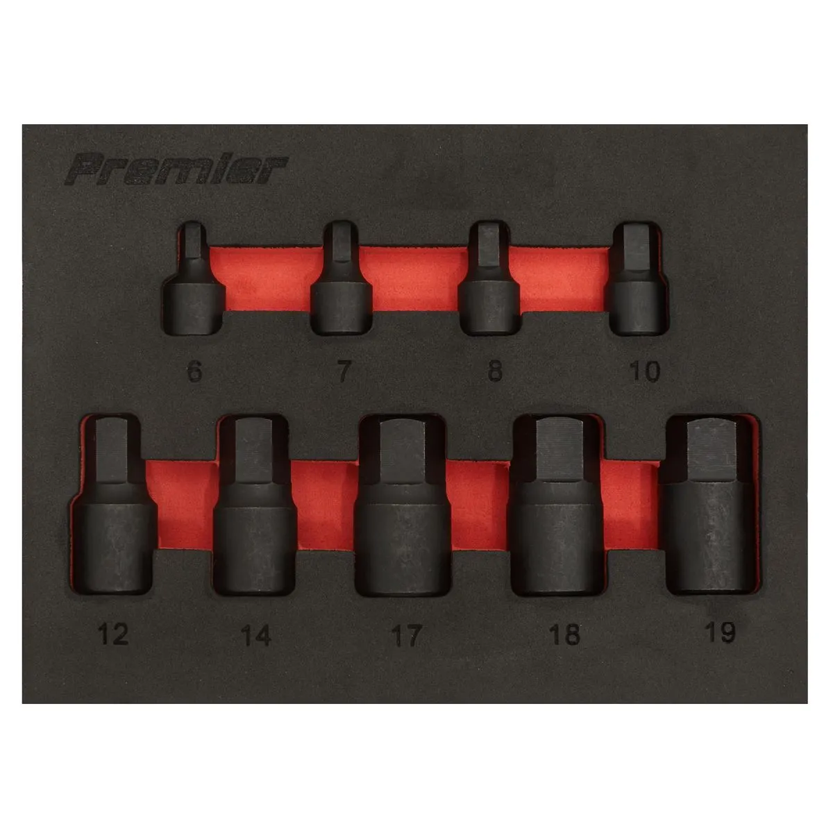 Sealey Premier Low Profile Impact Hex Socket Bit Set 1/4" & 3/8" Sq Drive 9pc - Metric