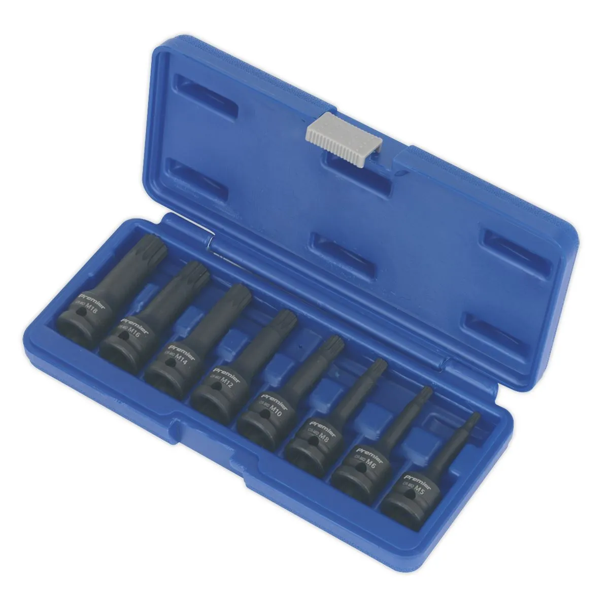 Sealey Premier Spline Impact Socket Bit Set 8pc 1/2"Sq Drive