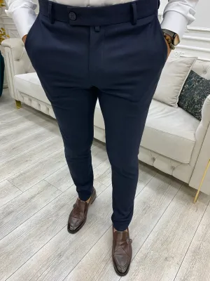 Serra Navy Blue Slim Fit Pants - The Perfect Fusion of Style and Comfort