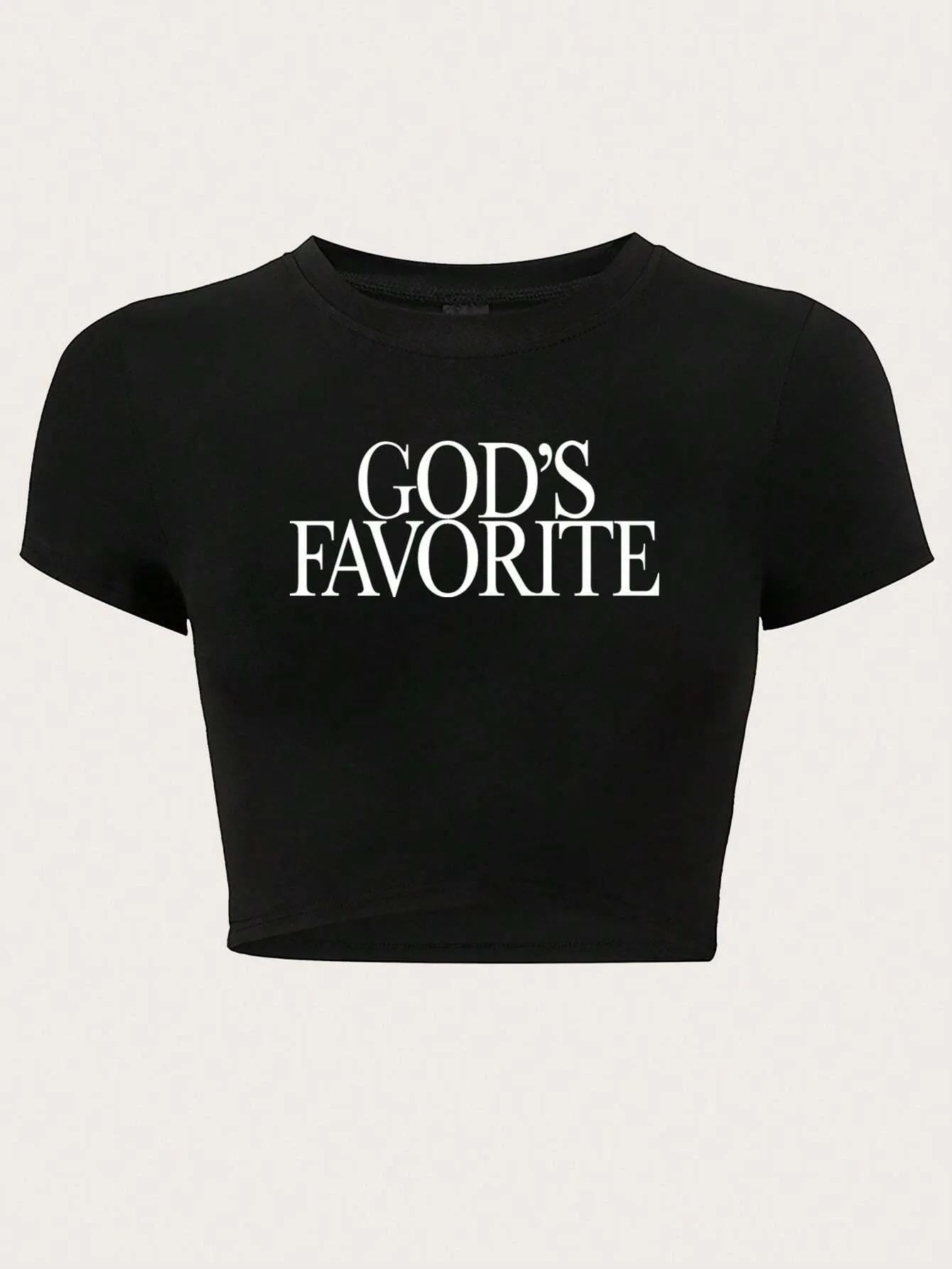 SHEIN TRNDY Women Simple Printed Crop Top Slim Fit T-Shirt GOD'S FAVORITE Graphic Tees Women Tops