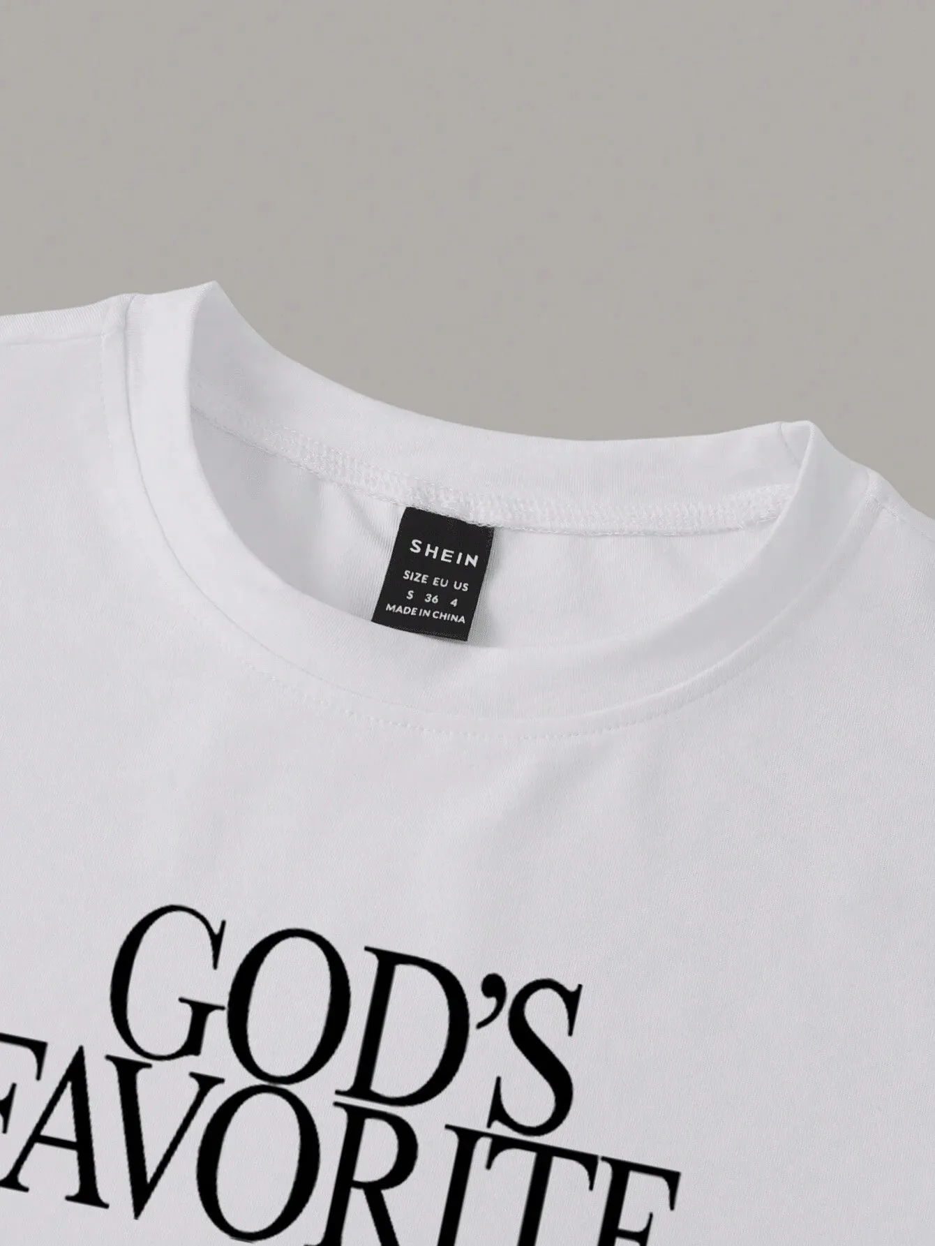 SHEIN TRNDY Women Simple Printed Crop Top Slim Fit T-Shirt GOD'S FAVORITE Graphic Tees Women Tops
