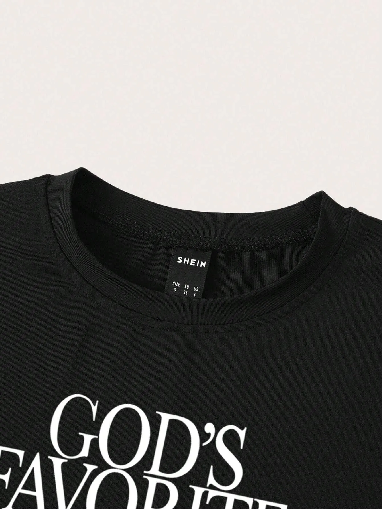 SHEIN TRNDY Women Simple Printed Crop Top Slim Fit T-Shirt GOD'S FAVORITE Graphic Tees Women Tops