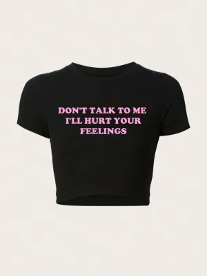 SHEIN TRNDY Women Simple Printed Crop Top Slim Fit T-Shirt GOD'S FAVORITE Graphic Tees Women Tops