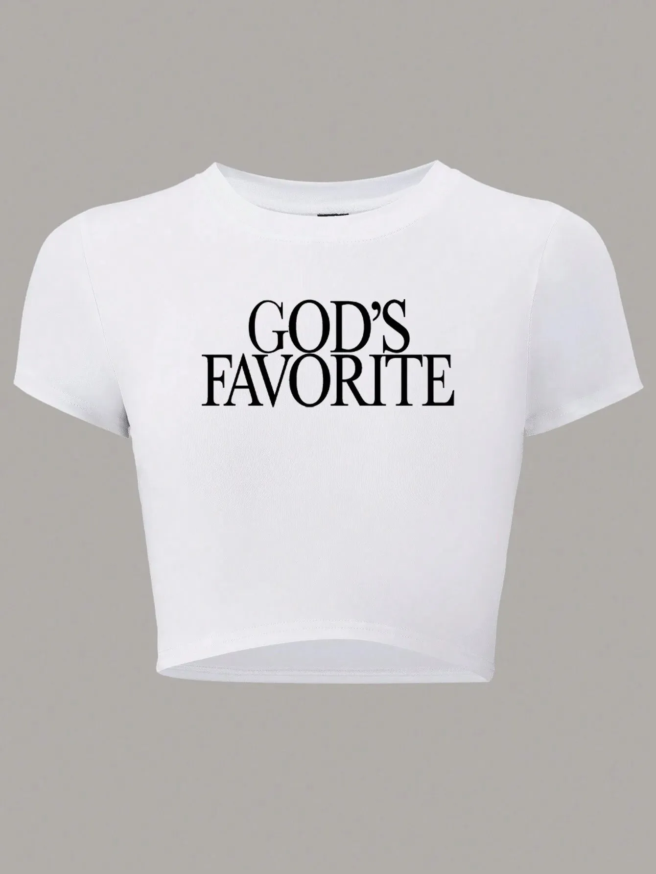 SHEIN TRNDY Women Simple Printed Crop Top Slim Fit T-Shirt GOD'S FAVORITE Graphic Tees Women Tops