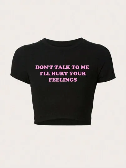 SHEIN TRNDY Women Simple Printed Crop Top Slim Fit T-Shirt GOD'S FAVORITE Graphic Tees Women Tops