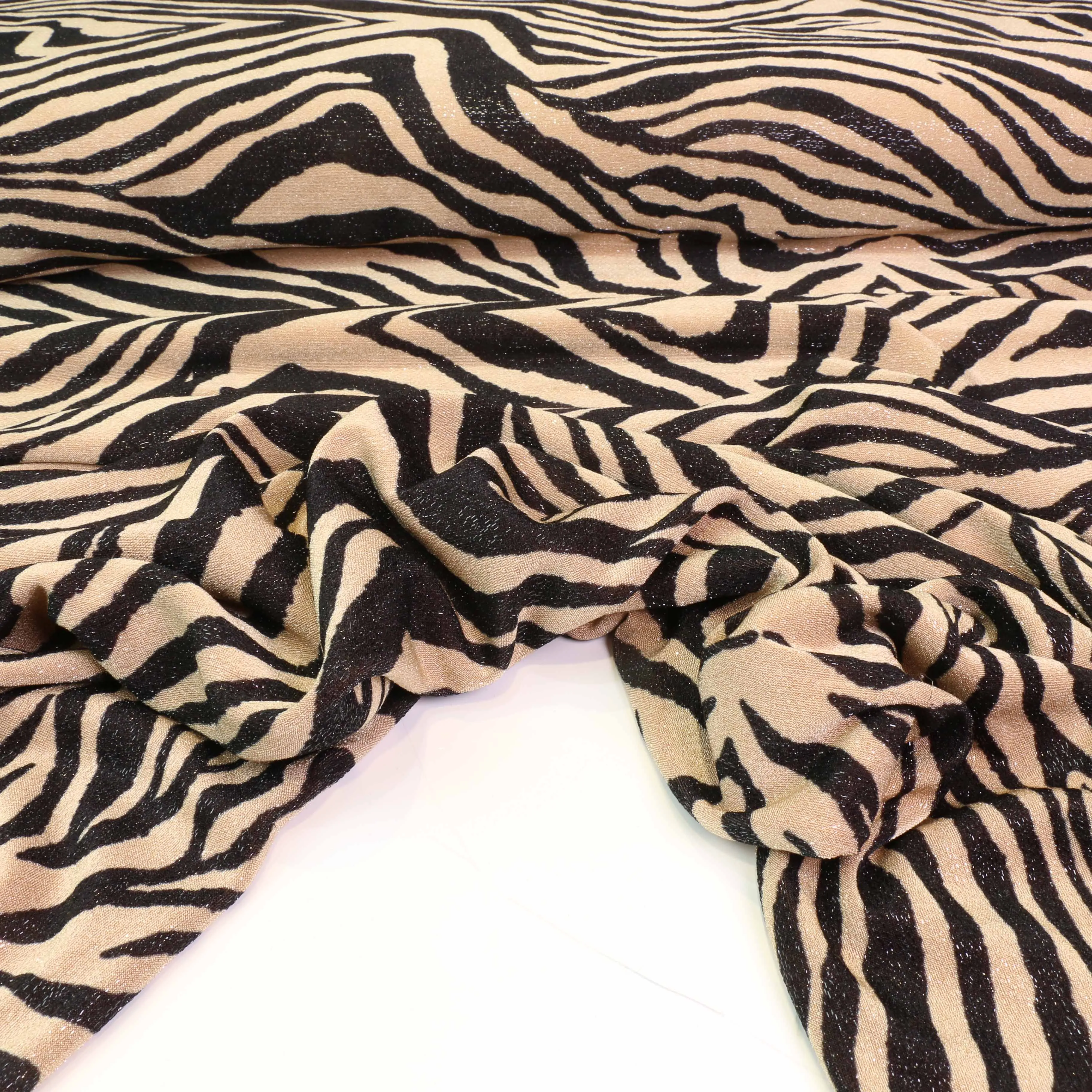 Shimmer Lycra Fabric - Beige, black