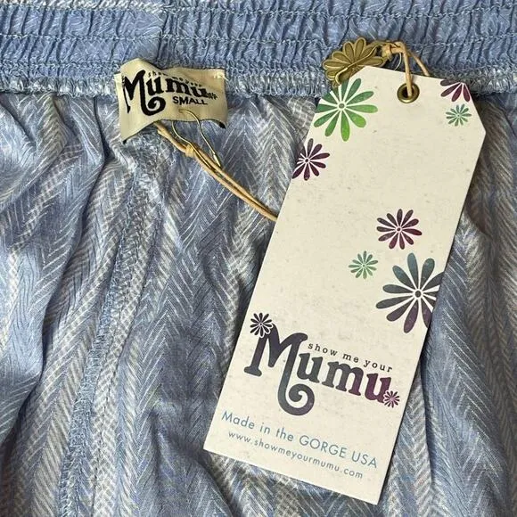 Show Me Your Mumu Serena Smocked Shorts Blue and White Size Small