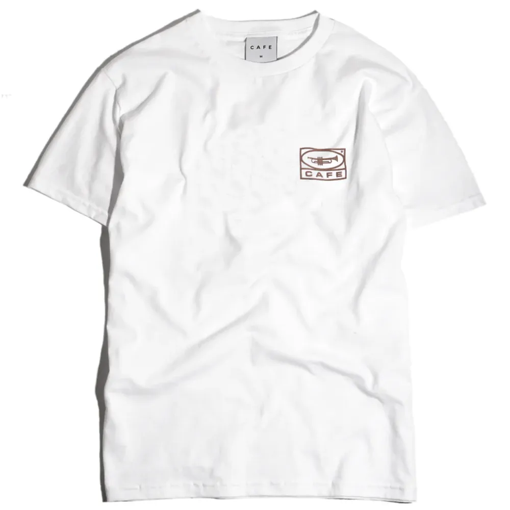Skateboard Cafe 45 T-Shirt | White & Coffee