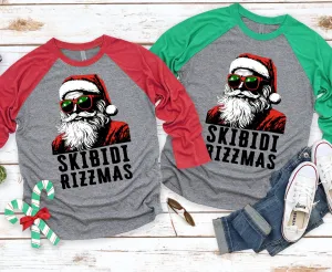 Skibidi Rizzmas Funny Christmas Vintage Raglan Baseball Tee - Youth and Adult Size - Christmas Shirts For Boys/ Mens Christmas Shirt