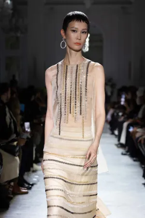 Skin Organza Rayure Embroidered Top