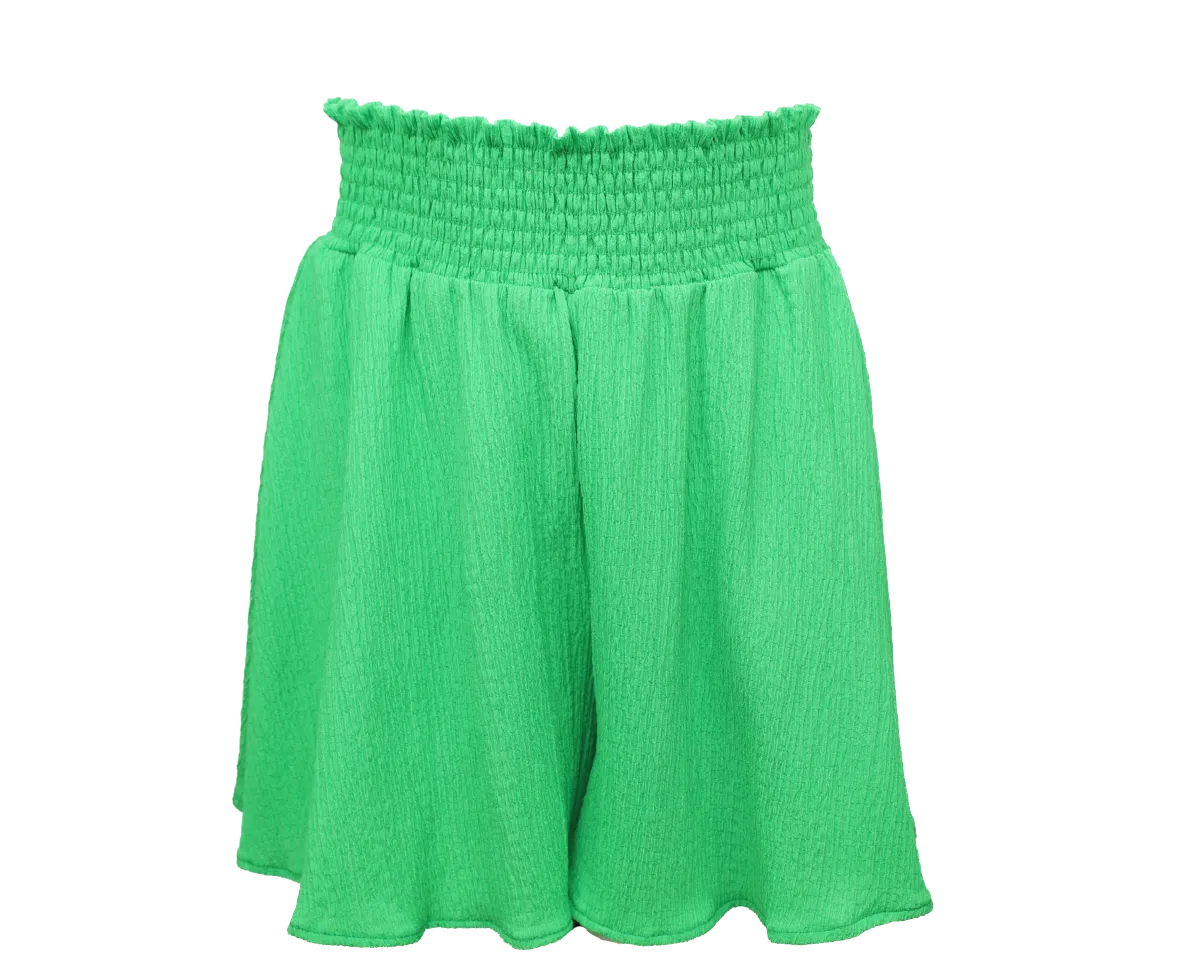 Smocked Flowy Shorts -Green