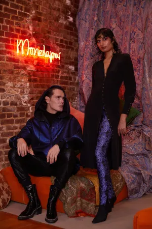 Snake Pant with Velvet Piping - Blue