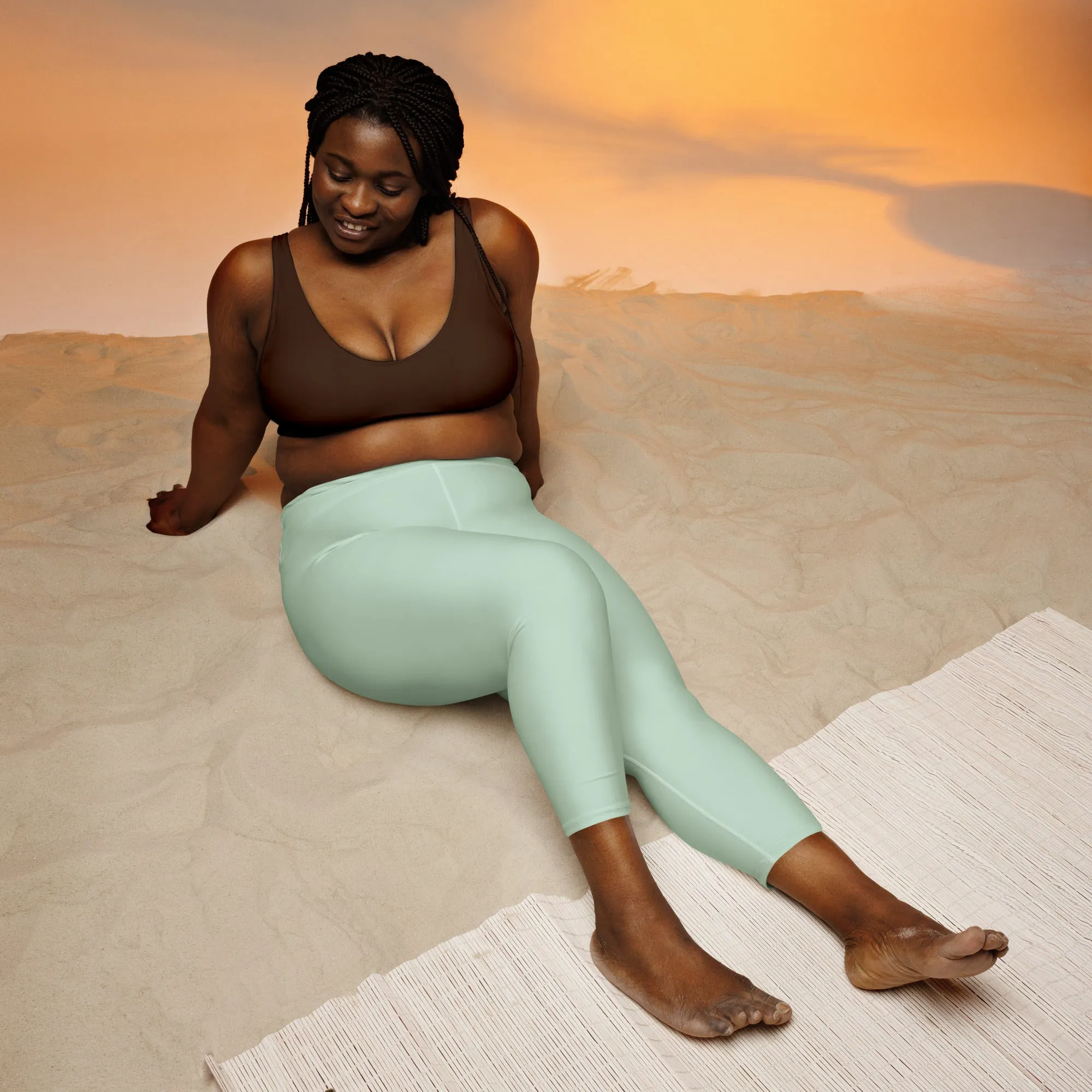 Soft Green Capri Yoga  Leggings