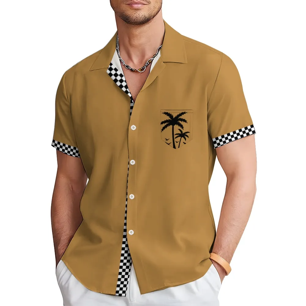 Solid Color Plaid Hawaiian Vacation Print Casual Short-Sleeved Shirt 2406002208