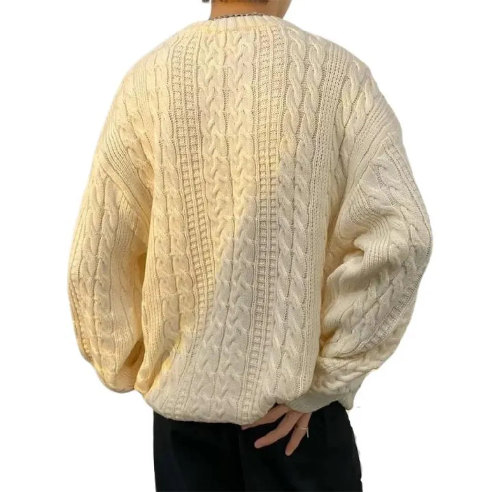Solid Color Woven Pattern Knit Sweater