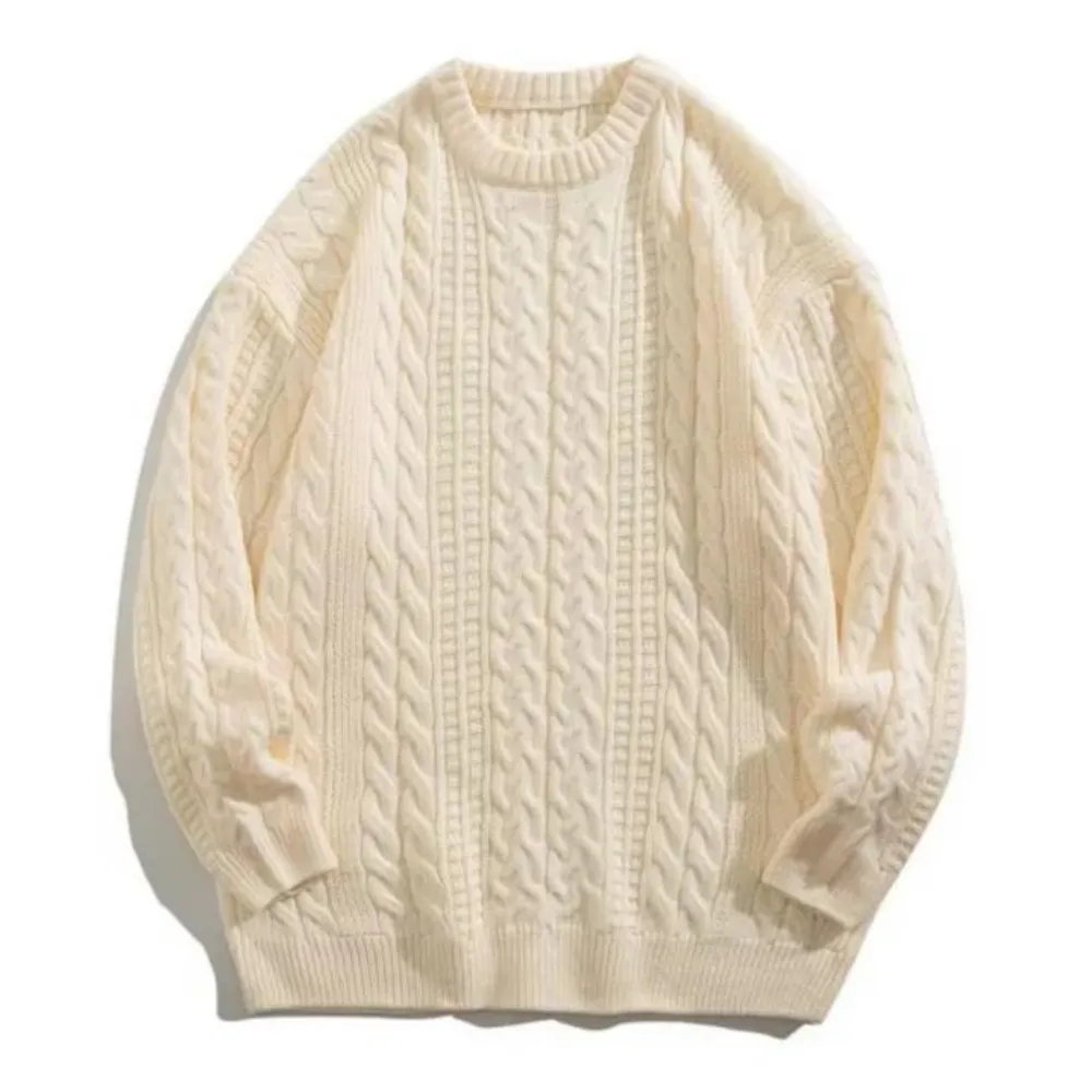Solid Color Woven Pattern Knit Sweater