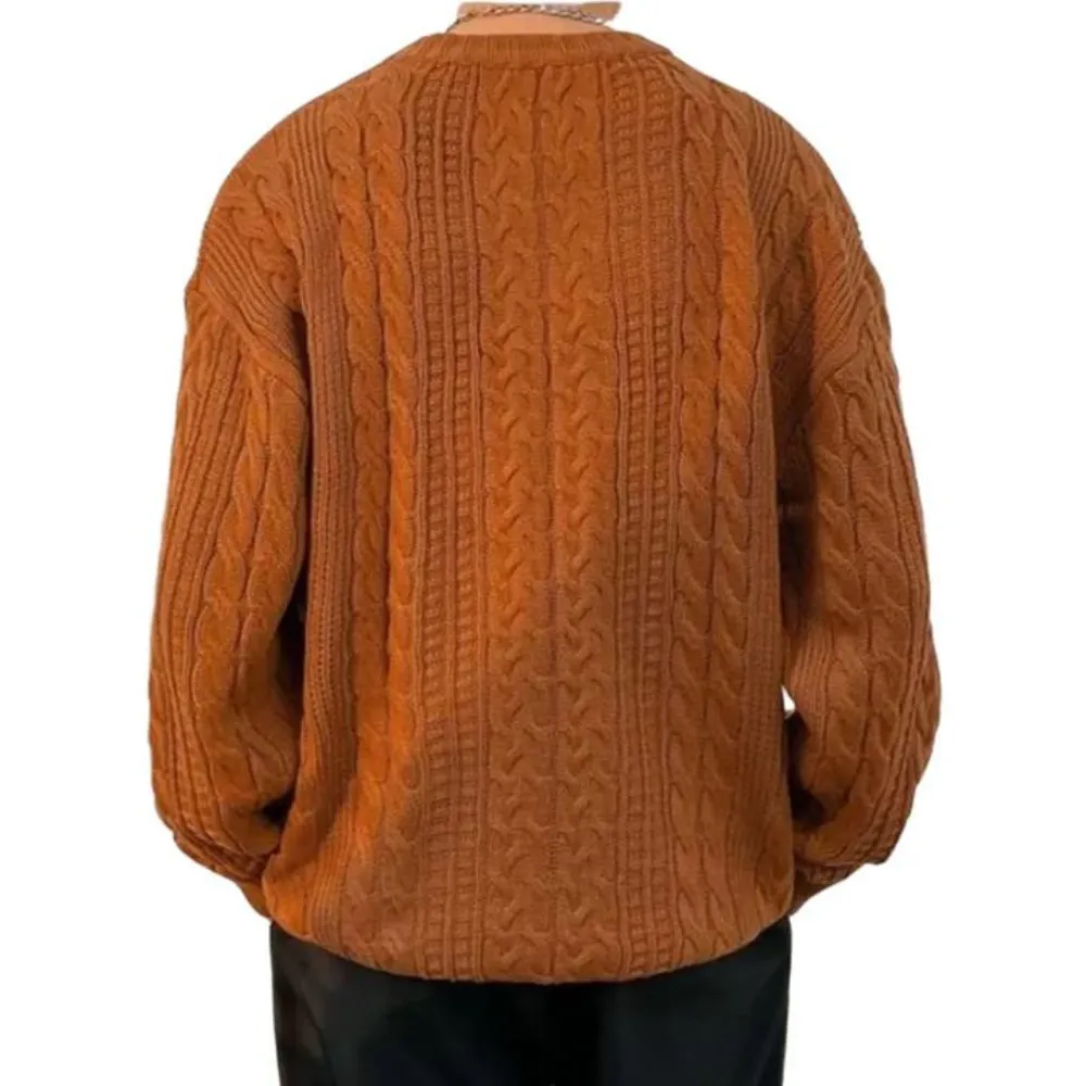 Solid Color Woven Pattern Knit Sweater