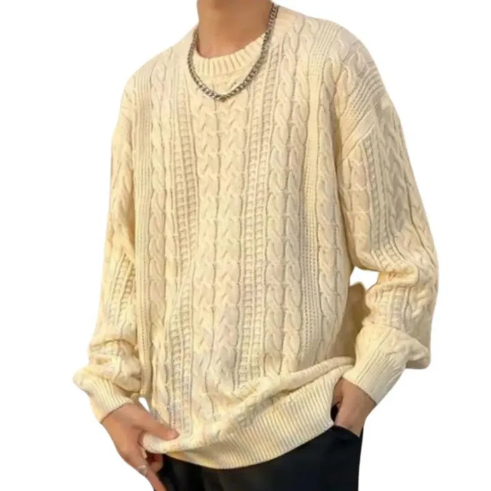 Solid Color Woven Pattern Knit Sweater