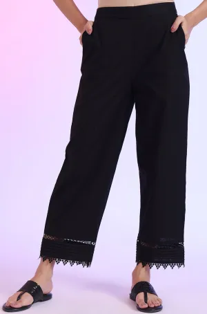 Solid Mid-Rise Cotton Blend Palazzos