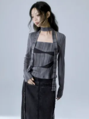 splicing stretch slim long-sleeved  tops