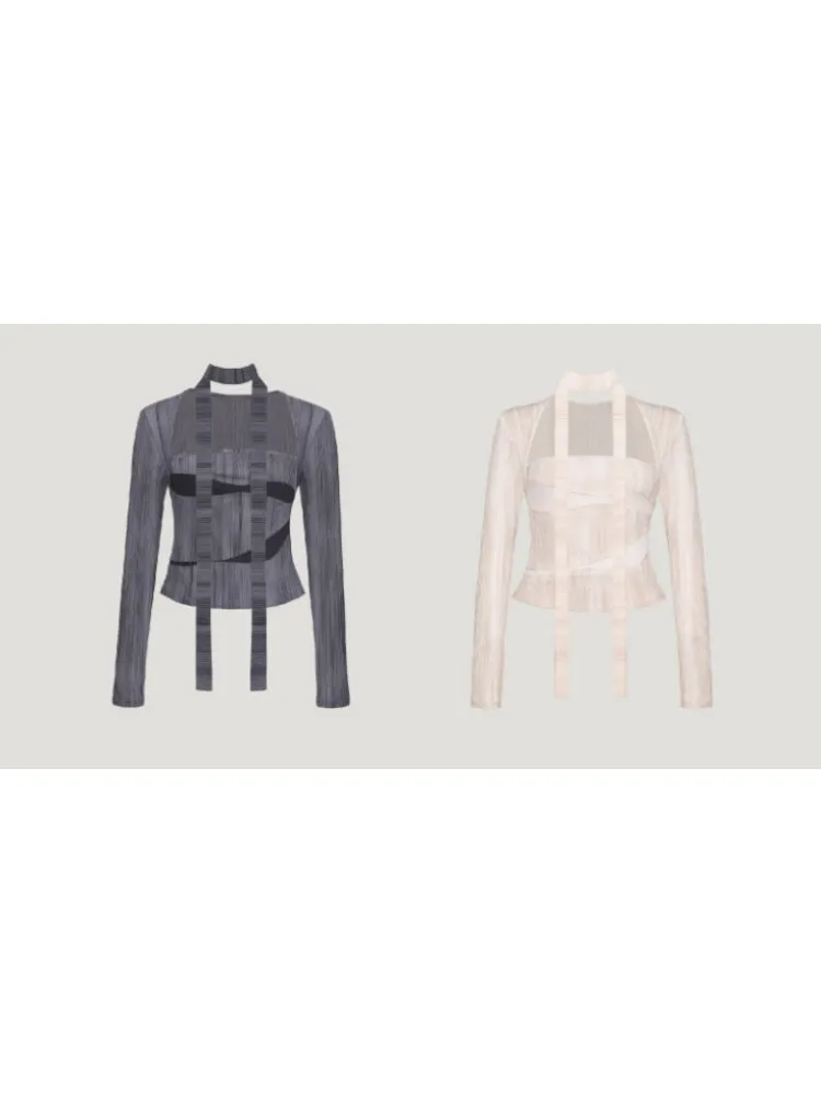 splicing stretch slim long-sleeved  tops