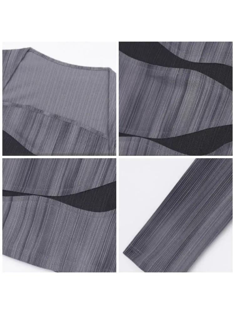 splicing stretch slim long-sleeved  tops