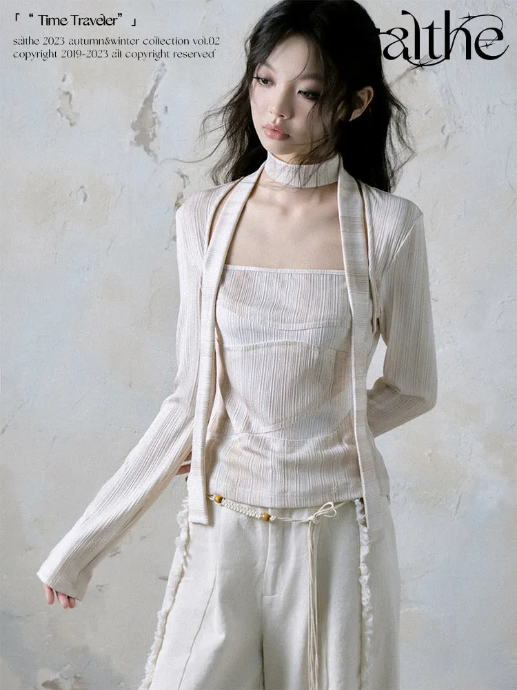 splicing stretch slim long-sleeved  tops