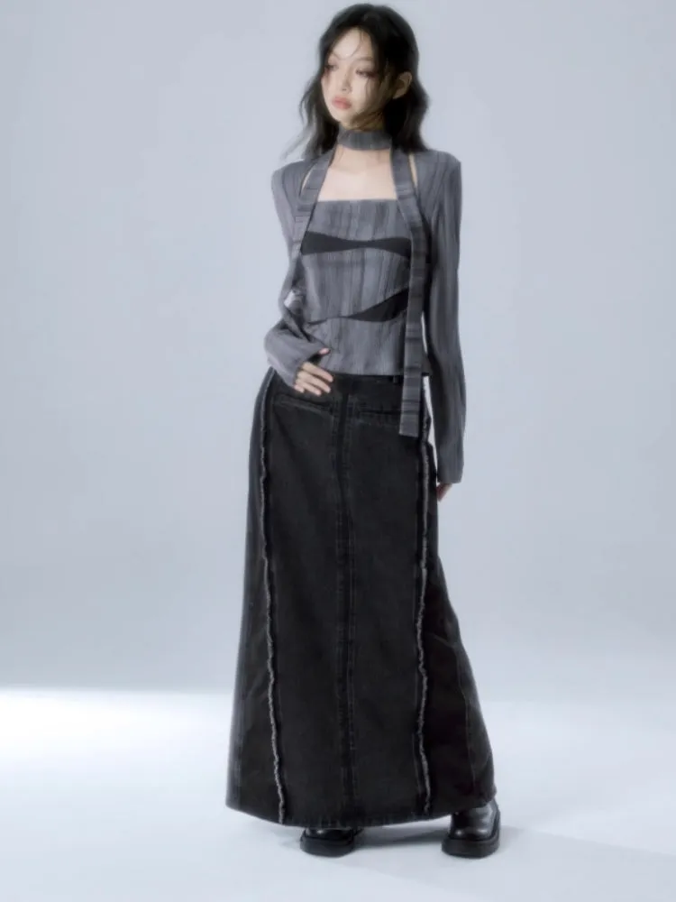 splicing stretch slim long-sleeved  tops