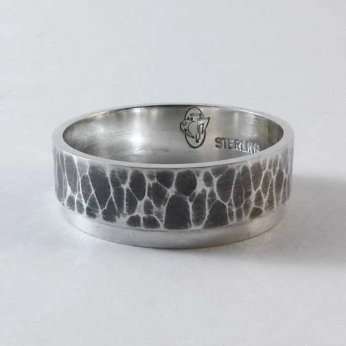 Split Level Hammered Wedding Band