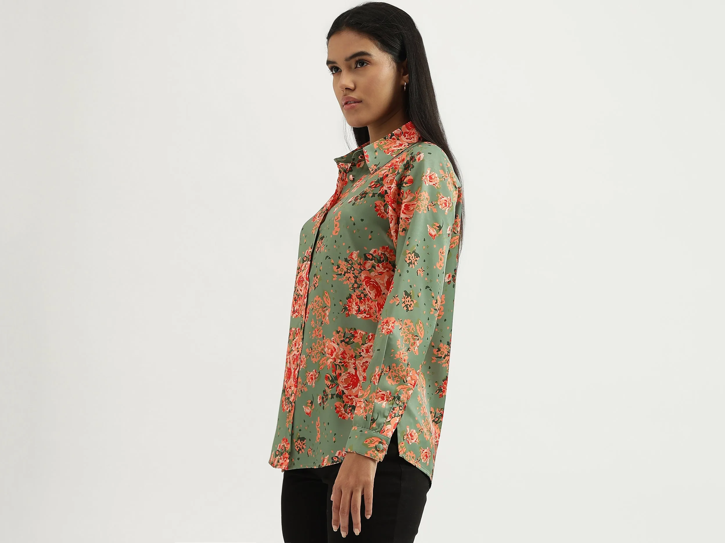 Spread Collar Floral Print Shirts