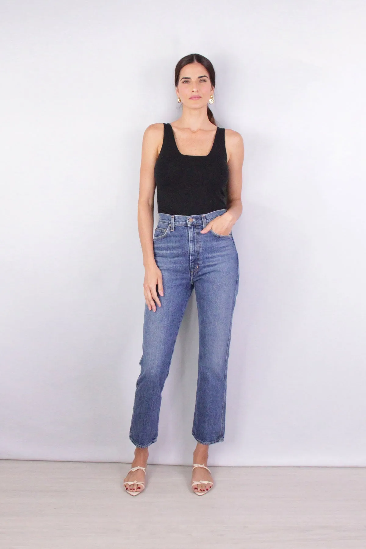 Square Neck Stretch Tank in Black
