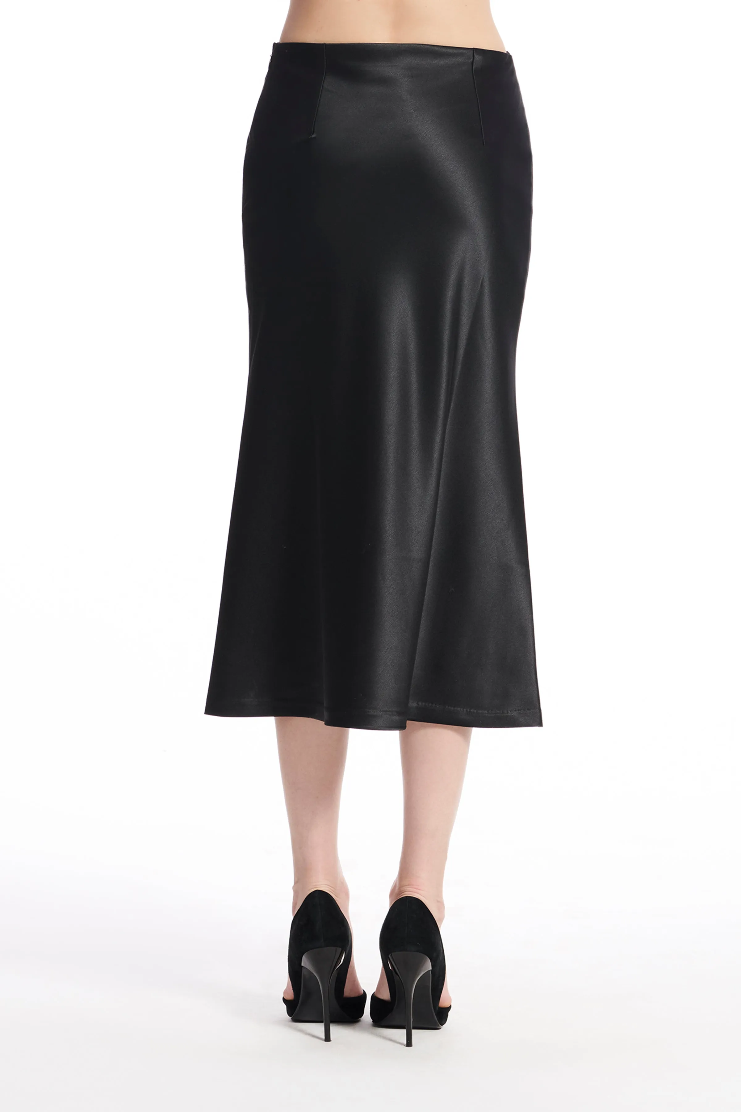 STRETCH SATIN MIDI A-LINE BIAS SKIRT RED